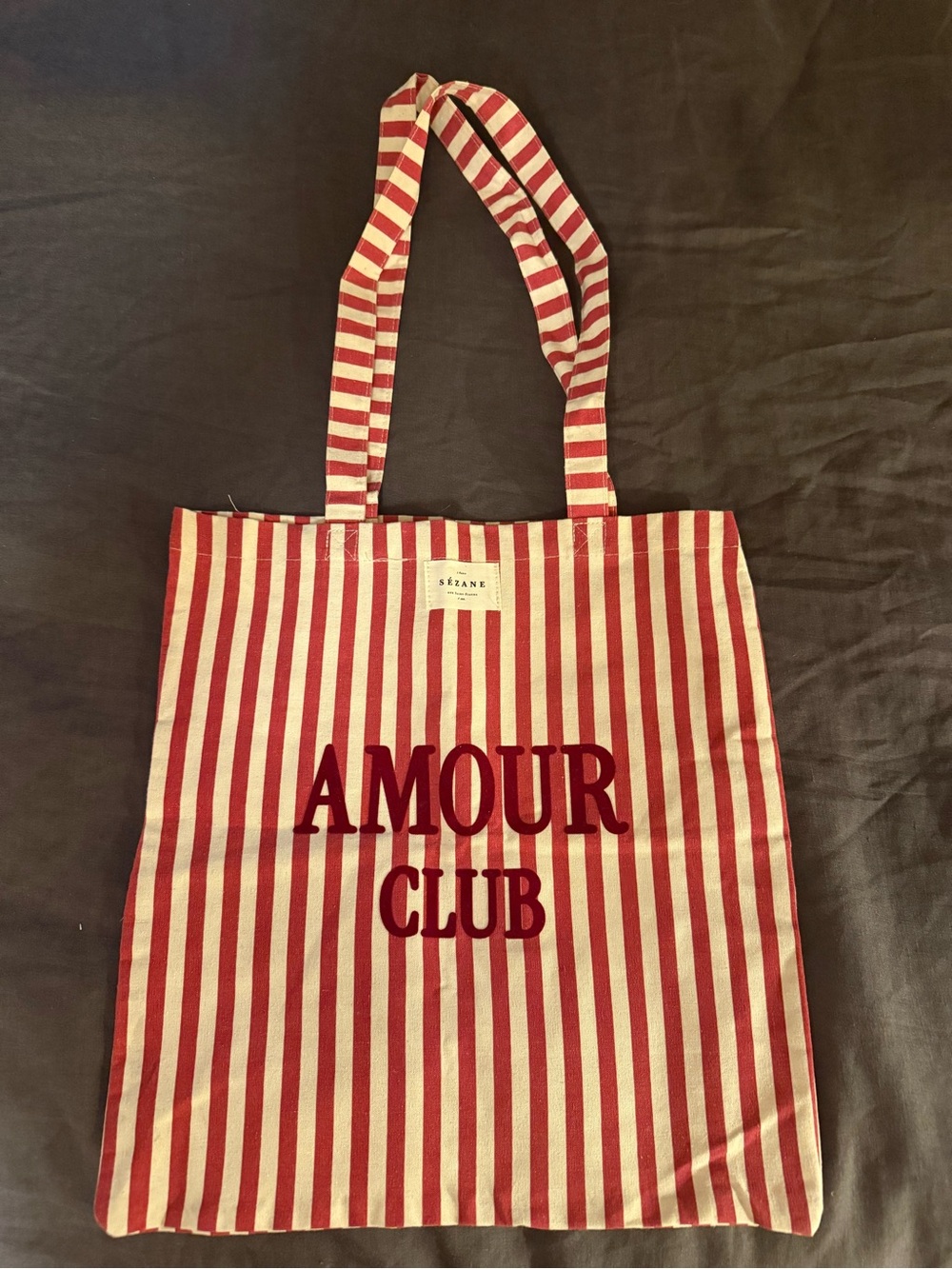 Sezane Amour Club Red & White Stripe Tote Bag